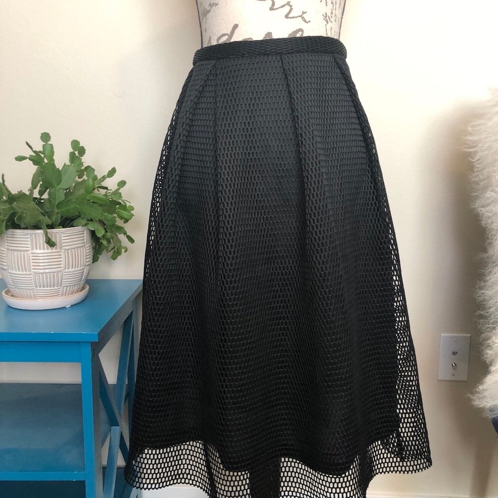 City Chic Black Mesh A-Line Midi Skirt